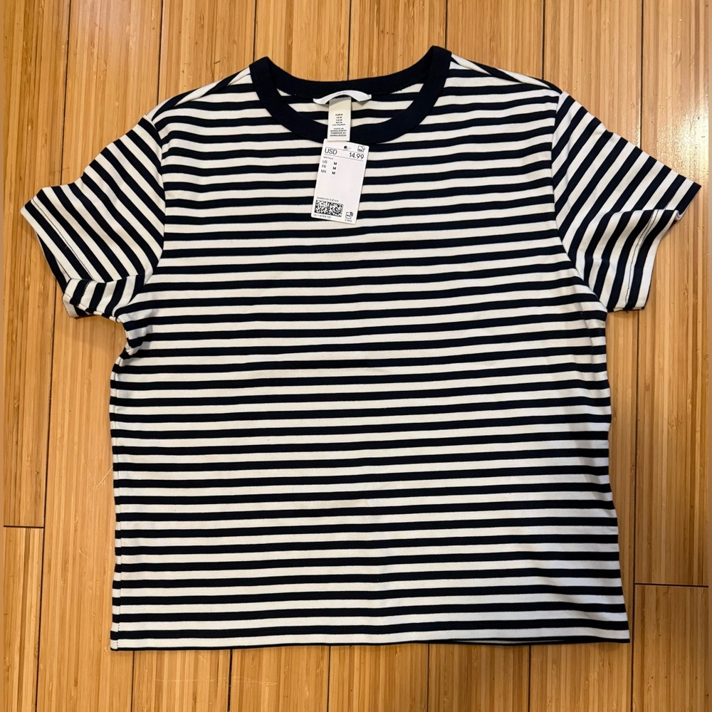 NWT - H&M Navy and White Striped Short Sleeve Tee